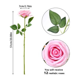 XoeLLe 12 Stück Rosa Rosen, 52cm Künstliche Blumen, Blumenstrauß, Kunstblumen Wie Echt, Hochzeit Deko, Home Decor, Realistische Blume für Hochzeitssträuße Jubiläen Partys Dekoration (Hellrosa)