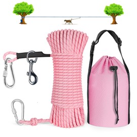 Dog Tie Out Cable for Camping, 50ft Portable Overhead Trolley System for Dogs up to 200lbs, Dog Lead for Yard, Camping, Parks, Outdoor Events,5 min Set-up, Pink