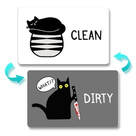 Funny Dishwasher Magnet Clean Dirty Sign Universal Double Sided Refrigerator Magnet Cute Black Cat Cartoon Magnets Flip with Magnetic Plate Indicator Sign for Kitchen Home Decor