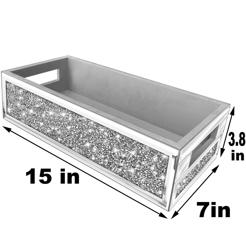 Wocred Bathroom Basket Toilet Tank,Crushed Diamond Mirrored Bathroom Tray Wall-Mounted,Silver