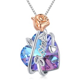 TwoAnts Sister Necklace Gifts from Sister Sterling Silver Soul Sister Pendant Necklace with Rose Heart Crystal Necklace Fashion Jewelry Sister Gifts for Women Friend Sister Birthday