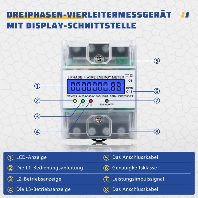 BOSYTRO Electricity Meter, 3-Phase Electricity Meter, DIN Rail 230 /