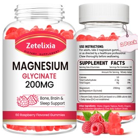 200MG Magnesium Glycinate Gummies, High Absorption Magnesium Glycinate Supplements for Relaxation, Raspberry Flavor 2 Pack, 120 Count