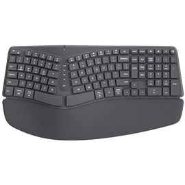 TISHLED Bow Split Ergonomic Keyboard Wireless with Cushioned Wrist & Palm Rest, Wireless 2.4G/Bluetooth/Wired USB-C, Comfortable Natural Typing, Compatible with Windows/Mac/PC/Laptop, Space Grey