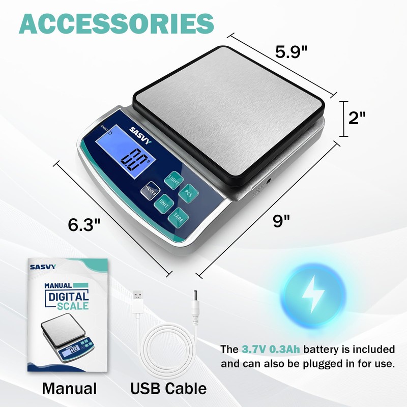 SASVY Digital Lab Scale 5000g x 0.1g oz/lb/g/kg Precision Electronic