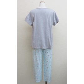 Tobima Nihon Women's Room Wear Lace T-shirt x Rayon Print Pants Set, BL M - L