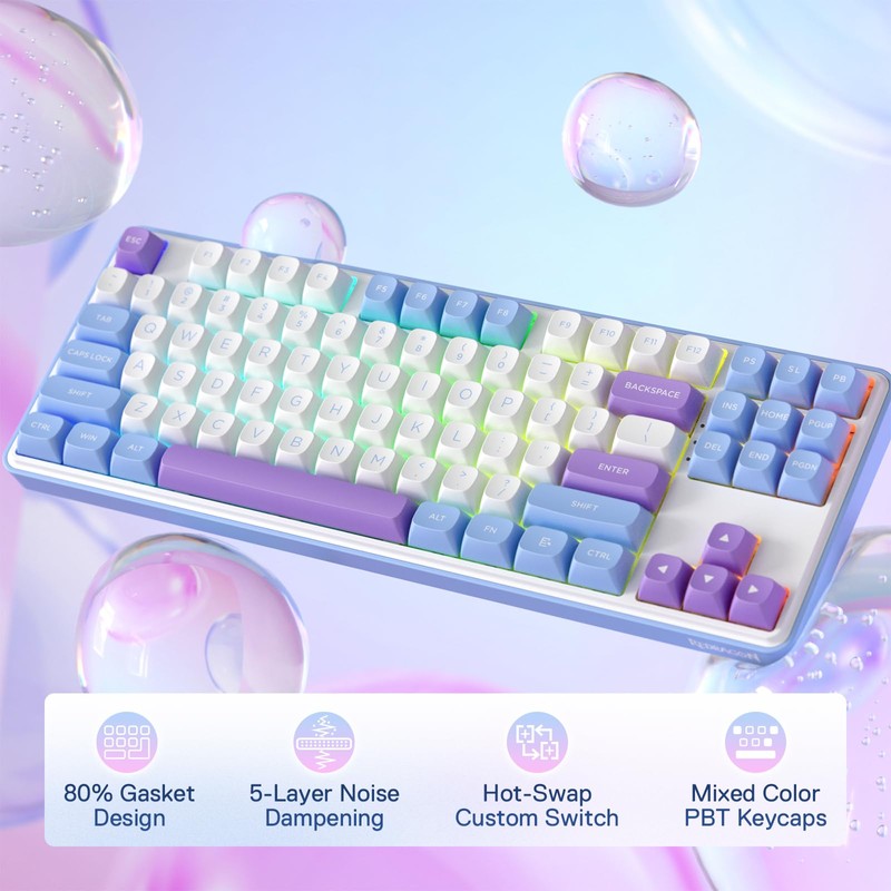 Redragon K707 PRO 80% Wireless Gasket RGB Gaming Keyboard, 3-Modes