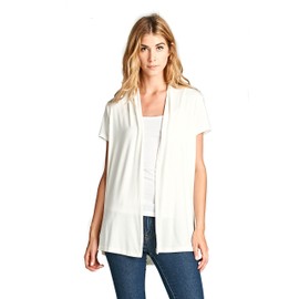 Women's Short Sleeve Extra Soft Viscose Made from Bamboo Casual Lightweight Cardigan - Made in USA (X-Large, Ivory)