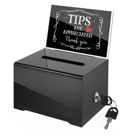 MoKo Acrylic Donation Box with Lock, Ballot Suggestion Box with Sign Holder for Fundraising Donation Voting Collection, Raffle Tip Jar, 6.2"x 4.7"x 4", Black