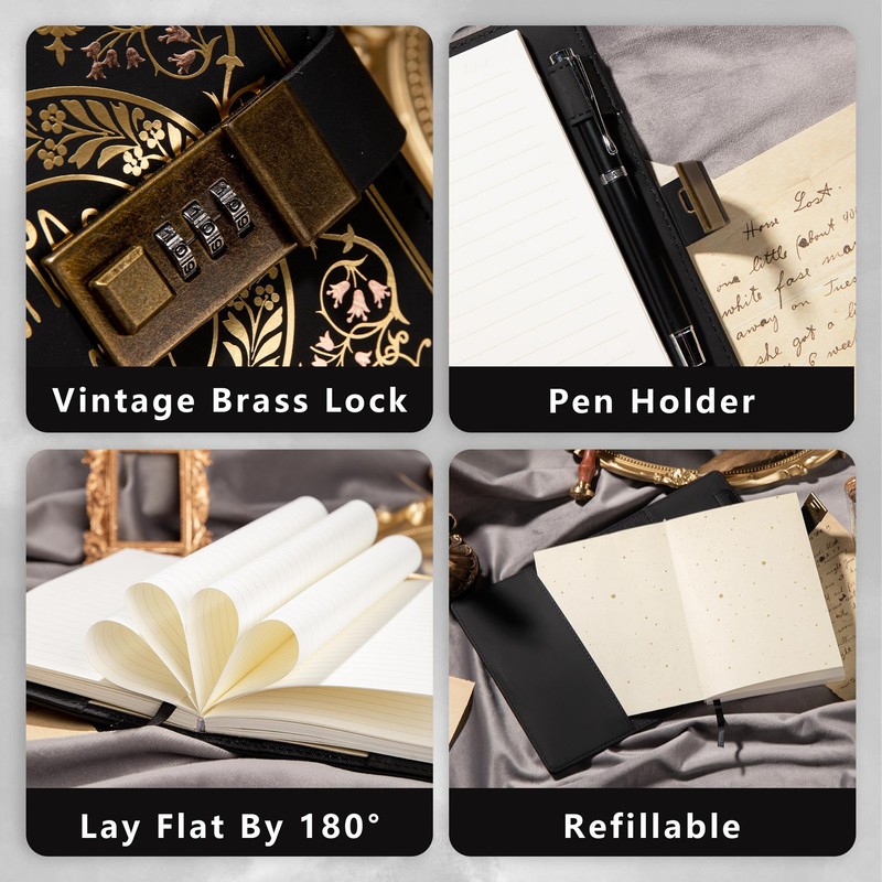 TIEFOSSI Sealed Journal for Women, Vintage Flower Diary with Combination
