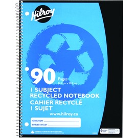 Hilroy Recycled Coil 1-Subject Notebook, College Ruled, 10-1/2 X 8 Inches, 45 Sheets / 90 Pages, Assorted Colour Covers, 1 Notebook (13040)