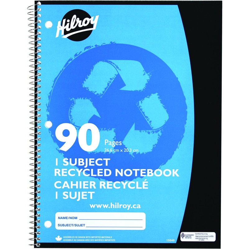 Hilroy Recycled Coil 1-Subject Notebook, College Ruled, 10-1/2 X 8