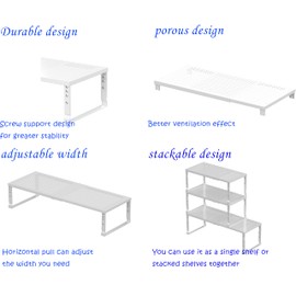 Expandable Adjustable Stackable Multi-Purpose Spice Racks，Metal Storage Rack, Sturdy and Practical Kitchen Shelves, Countertop for Kitchen, Bathroom, Storage Room and Other Places(3Packs/White,Large)