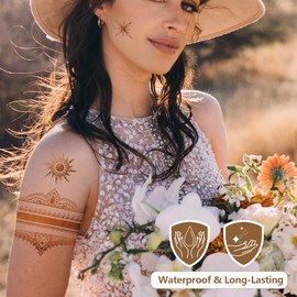 Oruola 9Sheets Gold Temporary Tattoos,110+ Designs Fake Tattoos,Flash Gold Temporary Tattoos Women Adult,Glitter Freckles Face Tattoo for Festival Vacation Makeup Rave,Waterproof, Realistic Last Long