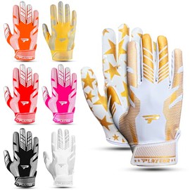 PLAYEUR Sticky Receiver Adult and Kids Football Gloves - Stretch Fit, Durable Grip | Youth Football Gloves for Boys 8-12 in Vibrant Colors