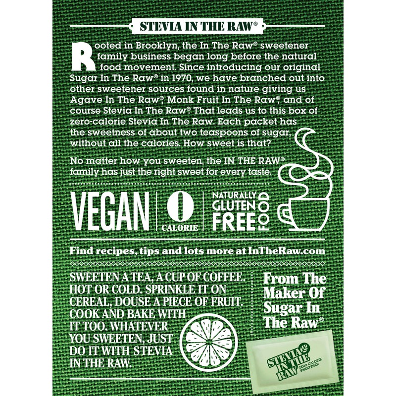 STEVIA IN THE RAW, Zero Calorie Sweetener Packets 100 Count