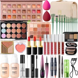 Kit de maquillaje todo en uno para mujeres, kit completo, kit de maquillaje de viaje profesional para mujeres y adolescentes, base, sombra de ojos, lápiz labial, lápiz de cejas, delineador de ojos,