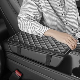 HighnessHwoo Car Armrest Covers, Vehicle Center Console Cover, Middle Storage Organizer Pads, Dog & Cat Paws Protetor, Nappa Leather, Waterproof, Anti-Slip, Auto Interior Accessories, Black, Size M