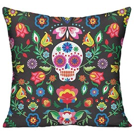 Proud Clothing Mexican Sugar Skulls Day Of The Dead Flowers Cushion Cover Square Throw Pillow Case For Sofa Bedroom Car - Inserts Are Not Included - 18" X 18"