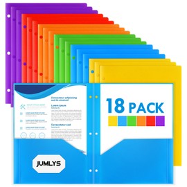 18 Pack 2 Pocket Folders with 3 Holes Punch, Plastic Folder for 3 Ring Binder, Heavy Duty Folders with Pockets for Letter Size Paper, Multicolor Folders for School and Office