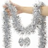 KINGLAKE Christmas Tinsel Garland, 10M x 9CM Silver Xmas Shiny
