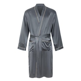 COLD POSH Men's Real Silk Robe Luxury Lightweight Bathrobe for Men Long Sleeve Mulberry Silk Sleepwear,Dark Gray,XL