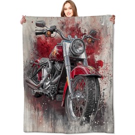 VODRM Red Vintage Motorcycle Blanket Retro Bike Throw Blankets with Splattered Paint Effect,Birthday Gifts for Classic Vehicle Lovers,Lightweight Soft Fleece,for Sofa Couch Bed Room Decor 50x60in