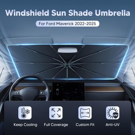 Autorder Windshield Sun Shade Umbrella for 2022-2025 Ford Maverick Accessories,Upgraded Ice Crystal Material,Easy Setup Umbrella Sunshade for Car Windshield,100% Sun Blocking