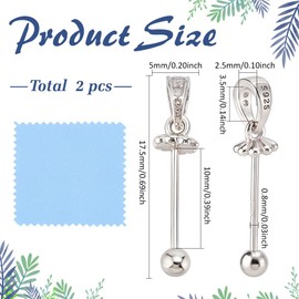 CRAFTYMELODY 2Pcs 925 Sterling Silver Cup Pearl Peg Nails Rhinestone Pendant Bails 17.5x5mm Eye Pin Bail Cup with 1Pc Polishing Cloth Pendants Connector for Half-drilled Beads Charms DIY Making