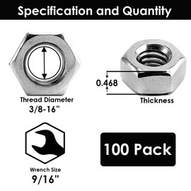 3/8"-16 Nylon Insert Lock Nut (100 Pieces) Stainless Steel Finish Hex Lock Nuts, 304 (18-8) Stainless Plain Finish Corrosion Resistant Commercial Grade by Bolt Dropper