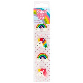 Baked With Love Unicorn And Rainbow Cupcake Decorations, Edible Sugar Pipings - Pack of 10 Pieces, Assorted, 650071
