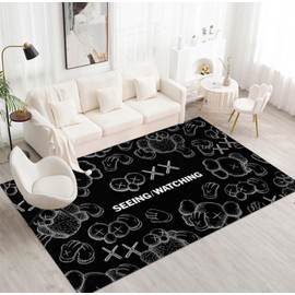 Hypebeast Area Rug Cartoon Character Pattern Rug 3D Digital Print Carpet Cool Room Decor Rugs Modern Graffiti Art Pop Rug for Living Room Bedroom Playroom Entrance Non-Slip Floor Mat 4'x 5.3'