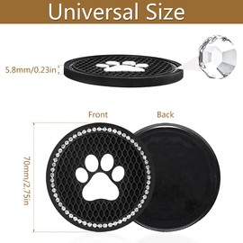 GES Car Cup Holder Coasters, Bling Paw Cup Coaster Car Interior Accessories 4 Set 2.75 Inch Anti Slip Dog Paw Car Coasters with Crystal Paw Stickers