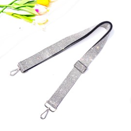 Frinnovan, Rhinestone Purse Strap Wide Adjustable Bling Crystal Bag Crossbody Handbag Shoulder Straps Replacement for Guita Evening Wedding Party Silver White