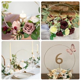 16 Pack Floral Hoop with Holders and 38-Yard Paddle Wire 10 in Metal Rings for DIY Centerpiece Table Decorations Crafts Macrame Rings Hoop Wreath Dream Catcher Rings Wedding Christmas Wreaths, Gold