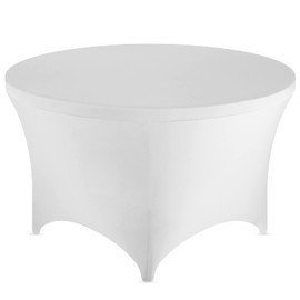 FestiCorp 60 Inch Round Spandex Table Covers 5ft Fitted Tablecloth for 5 Foot Tables, Stretch Wrinkle Free White Table Clothes for Party, Wedding, Birthday, Banquet, Vendor Stand