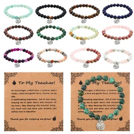 Ecation 12 Pcs Teacher Appreciation Gifts for Women Teacher Gifts Bulk Natural Stone Apple Bracelets with Message Card Thank You Elastic Bead Bracelet Appreciation Week Christmas from Student