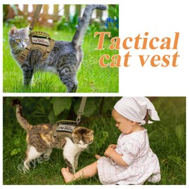 Tactical Cat Harness for Walking Escape Proof, Soft Mesh Adjustable Pet Vest Harness for Large Cat, Small Dog and Khaki…