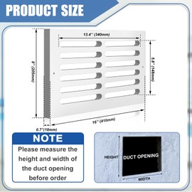 Leinuosen 1 Pcs 16 x 8 Inch Return Air Vent Cover Fit for 14 x 6 Inch Duct Opening Cold Air HVAC Wall Grille PVC for Sidewall and Ceiling Home Bathroom Kitchen Improvement