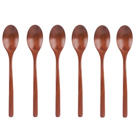 6pcs Wooden Spoons, 9.25 Inch Long Handle Wood Soup Spoons for Eating Cooking Mixing Stirring Honey Coffee Tea Jam Table Spoons Kitchen Utensils for Serving Home Office