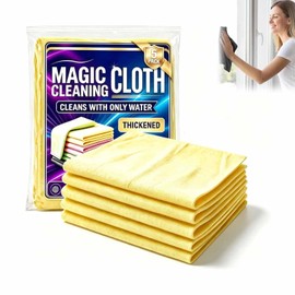 5 Pack Genie Magic Cleaning Cloth, XXL Microfiber Streak Free Magic Cloth, Reusable Lint Free Cleaning Towels for Glass, Stainless Steel, Washable Household Rags, Screens, Cars (Yellow)