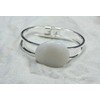 White Jade Stone Silver Bangle Cuff Bracelet