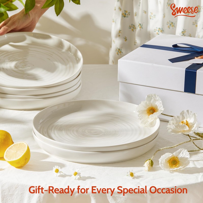 Sweese Porcelain Dinner Plates Set of 6, 10.5 Inch Dish