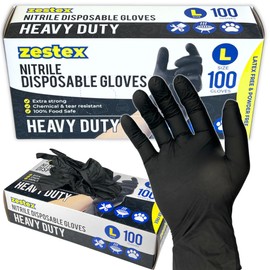 Zestex Nitrile Heavy Duty, Latex-free & Powder-free, Non-Sterile Food Safe Extra Strong Disposable Glove, Black, Large, Case/100
