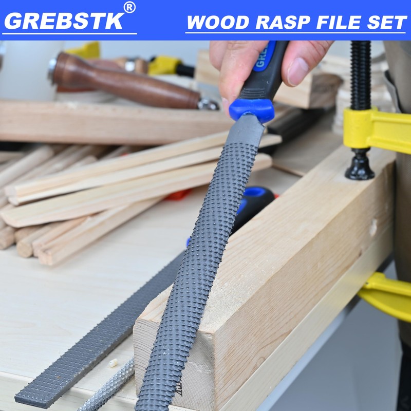 GREBSTK 12 inch Wood Rasp File Set with Rubber Grip