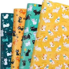 12 Sheets Cat Wrapping Paper, Cute Kitties and Paw Print Gift Wrap for Birthdays, Baby Showers & Pet Lovers - Animal Themed Kitten Design for Decoration Celebrations, 19.7" x 27.6"