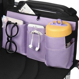 CTWWFS Upgrade Wheelchair Side Bag with Cup Holder, Armrest Accessories for Wheelchair, Rollator, Walker, The Perfectly Organized to Free your Hands and Bring you A Wonderful Life Experience (Purple)