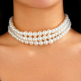 Pearl Necklace for Women Faux Pearl Choker Necklaces Summer Layered Pearl Necklace Big Chunky Pearl Necklace Fashion Wedding Jewelry Gifts(Pearl-b)