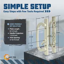 8.5" Legacy Sliding Patio Glass Door Offset Latch Almond Handle Set Replacement - Sash Controls 2265 - No Mortise, Fits 3-15/16" Screw Hole Spacing and 1-1/4" to 2-1/4" Door Thickness