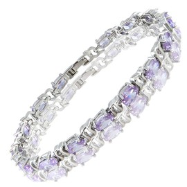 RIZILIA Tennis Bracelet [18cm/7inch] with Oval Cut Gemstones CZ [Tanzanite] in 18K White Gold Plated, Simple Modern Elegance